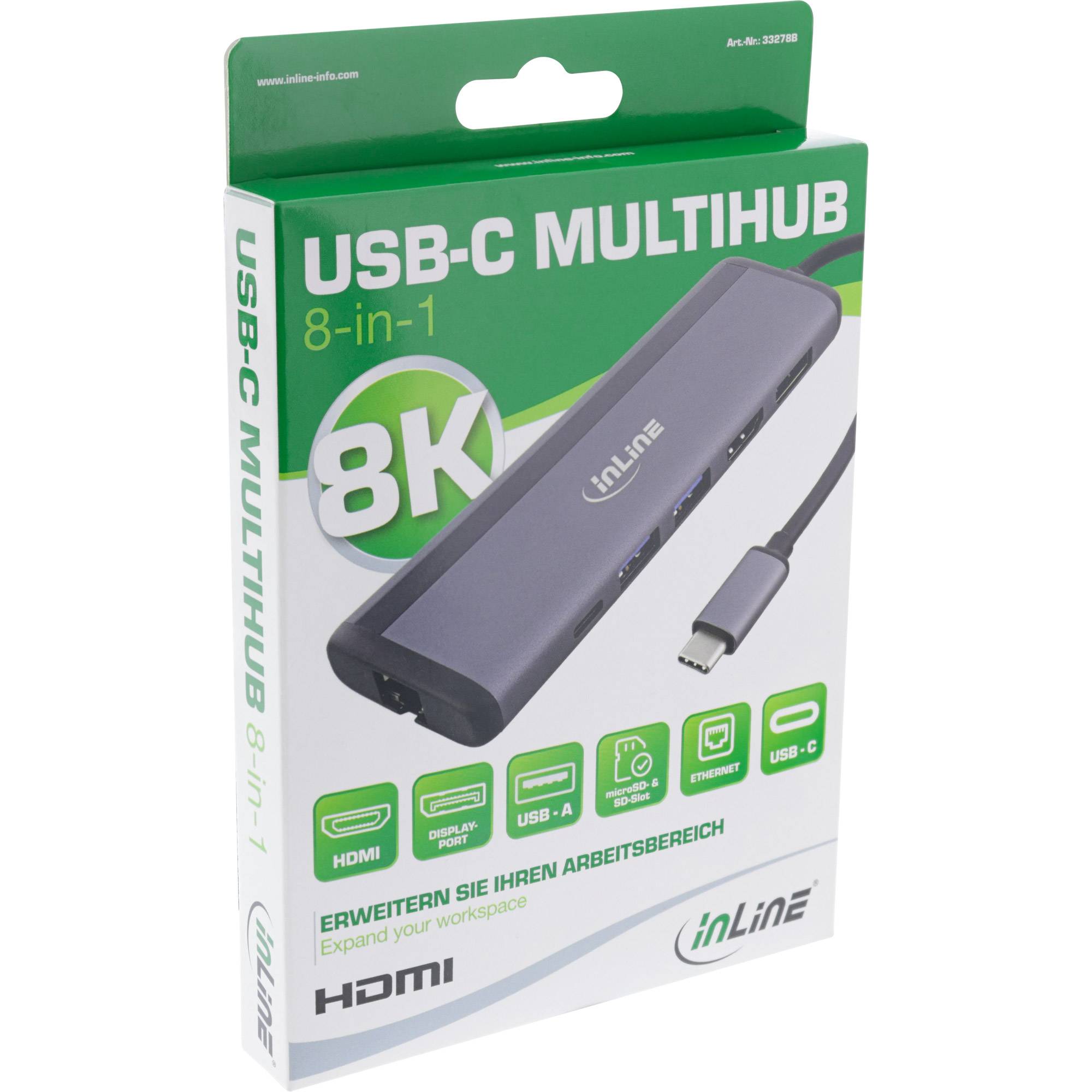 InLine 8-in-1 USB-C Multihub - HDMI - DP - USB 3.2 - PD 3.0 100W - MSTDP