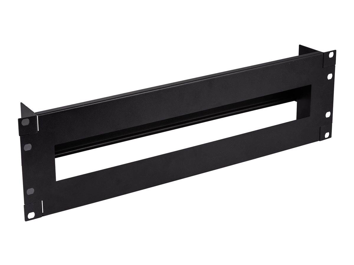 Ein schwarzes, rechteckiges wandmontiertes Regal mit einem Schlitz zum Einführen von Gegenständen, geeignet für moderne Wohn- oder Büroausstattung.