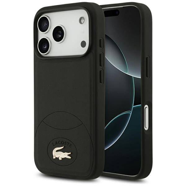 Lacoste Bliss MagSafe Hülle iPhone 17 Pro Kunstleder Schwarz Logo Metall