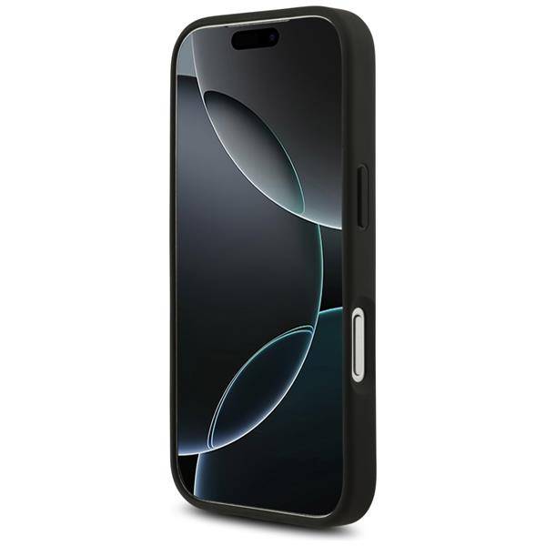 Ein elegantes Smartphone mit einer nahtlosen schwarzen Hülle, das ein minimalistisches abstraktes Design auf dem Bildschirm zeigt.