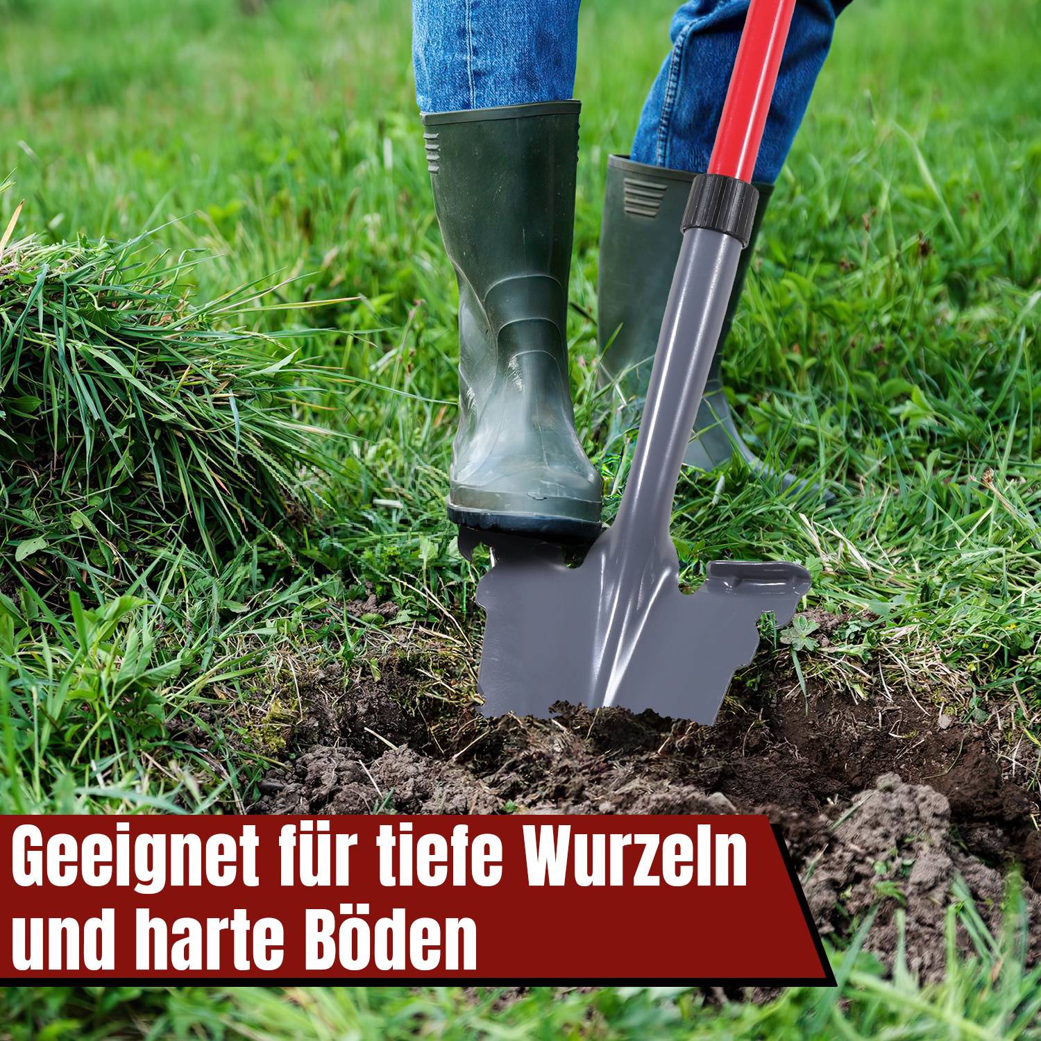 3 Stück Spaten mit Wurzelsäge Mehrzweckschaufel mit Schneidspitze ergonomischer Griff für harte Rot