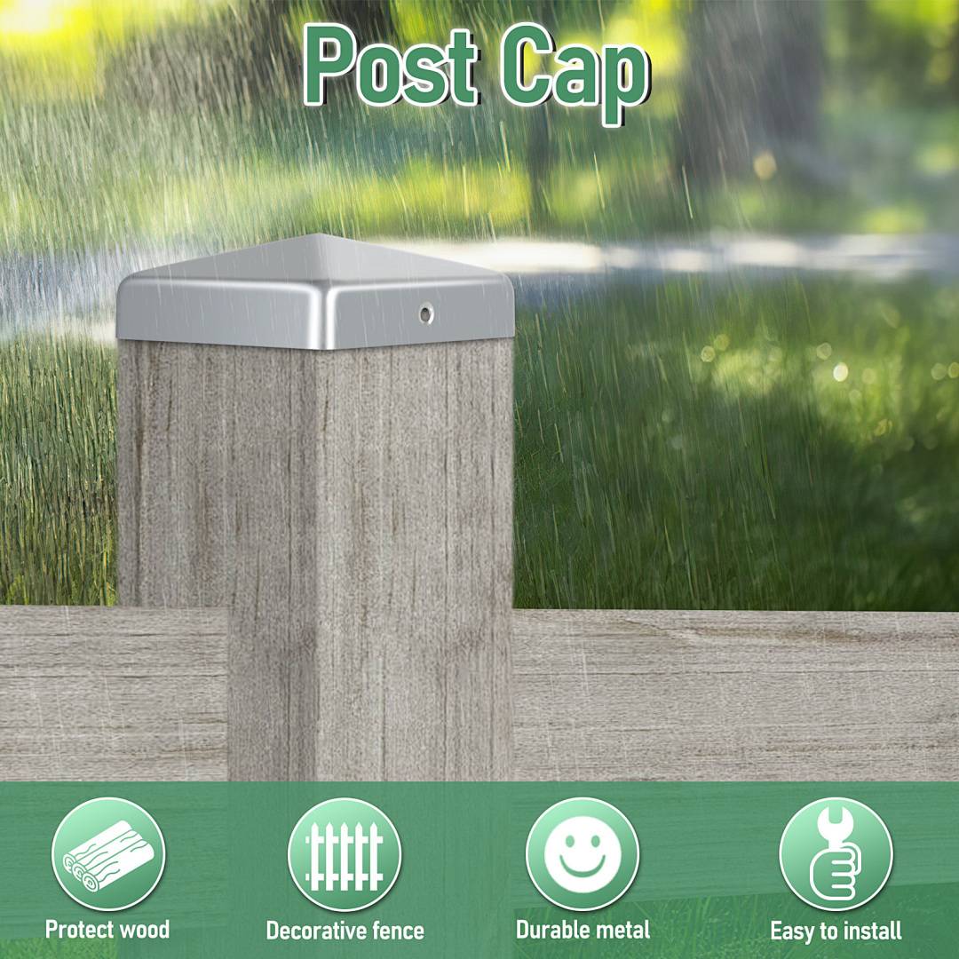 5x Pfostenkappe 91x91mm Silber, Pyramide Zaunkappe aus Eisen, Abdeckkappe für Holzpfosten &amp; Gartenzaun