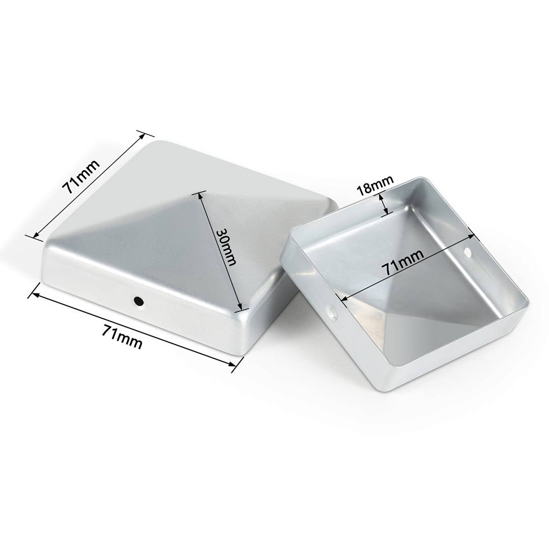 10 Stück Pfostenkappe 71x71 mm aus Eisen, Zaunpfosten Schutzkappen, wetterfest und rostfrei, dekorative Pyramidenform für Garten Silber