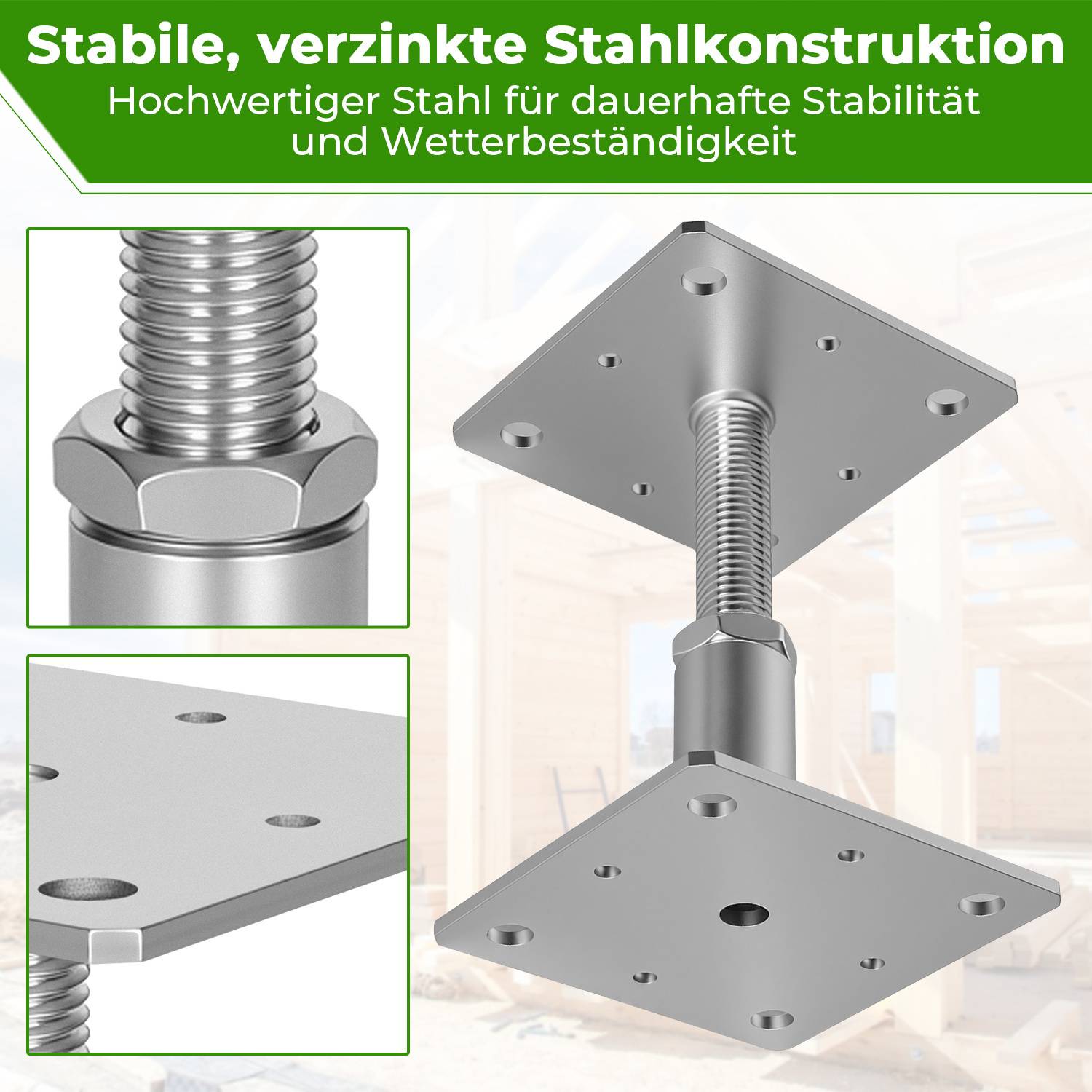 Stabile, verzinkte Stahlkonstruktion' - Ein Bild einer robusten, verzinkten Stahlkonstruktion mit Fokus auf Haltbarkeit und Witterungsbeständigkeit.
