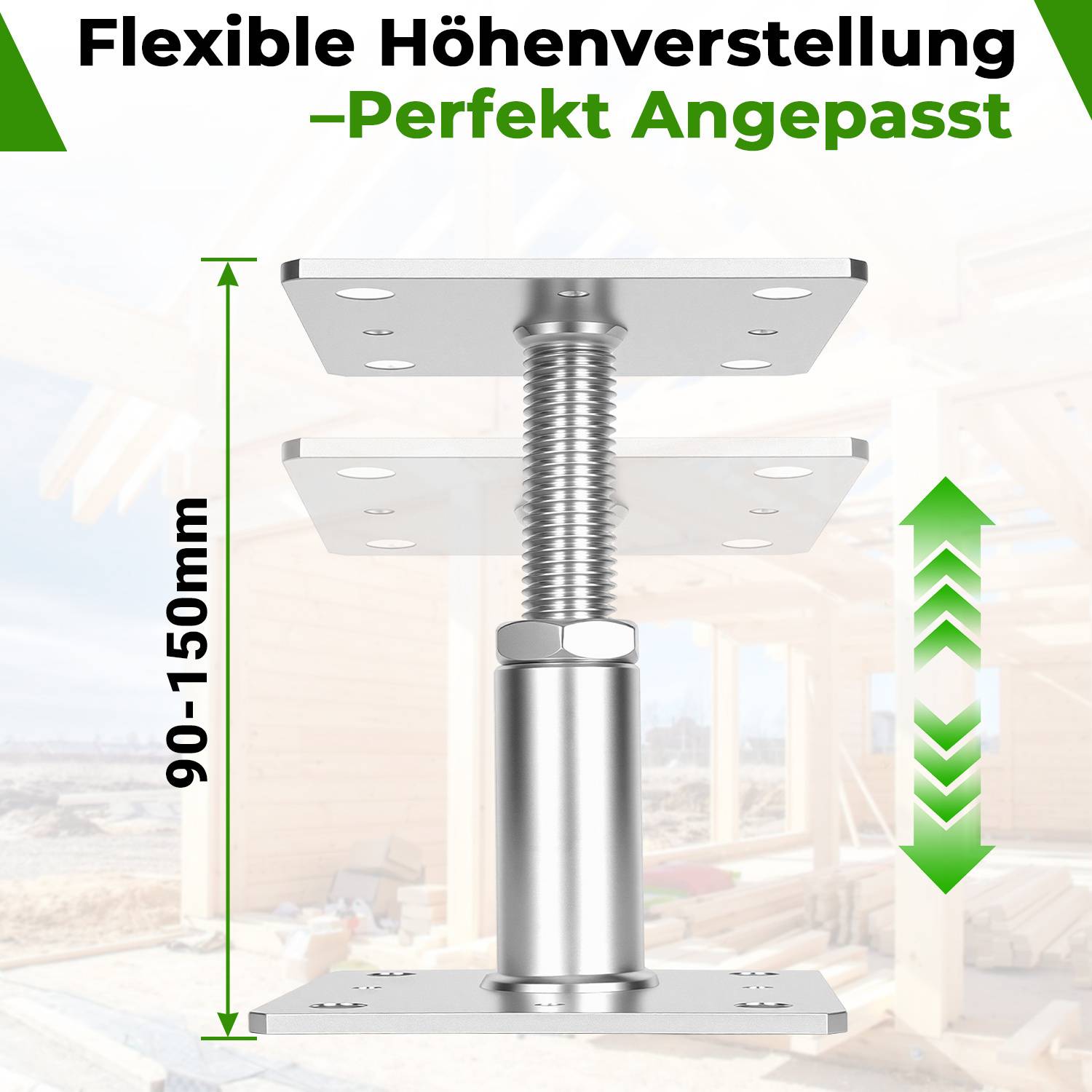 Höhenverstellbarer Pfostenträger 90–150 mm – Flexible Höhenanpassung für vielseitige Bau- und Gartenprojekte Silber 2PCS