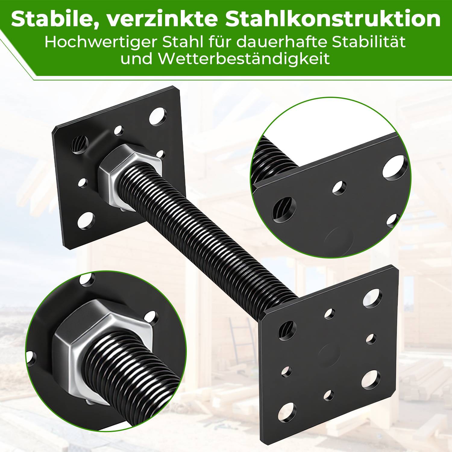 Höhenverstellbarer Pfostenträger 30-250 mm – Flexible Höhenanpassung für vielseitige Bau- und Gartenprojekte Schwarz 2PCS