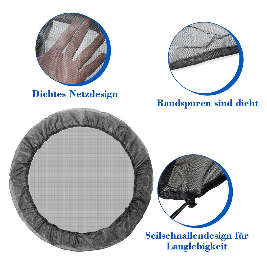 Trampolinetz mit dichtem Design für Stabilität und Haltbarkeit, enganliegender Rand, robuste Seilschnallen zur Langlebigkeit.