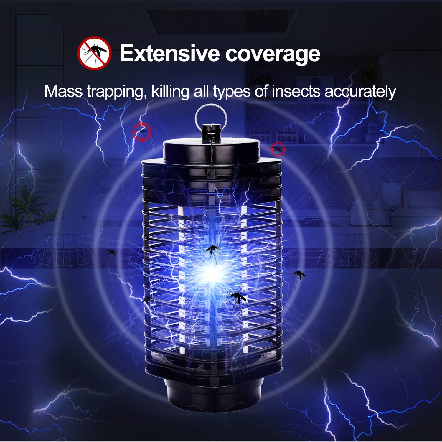 Ein elektrischer Insektenvernichter mit sichtbaren elektrischen Entladungen, gekennzeichnet mit 