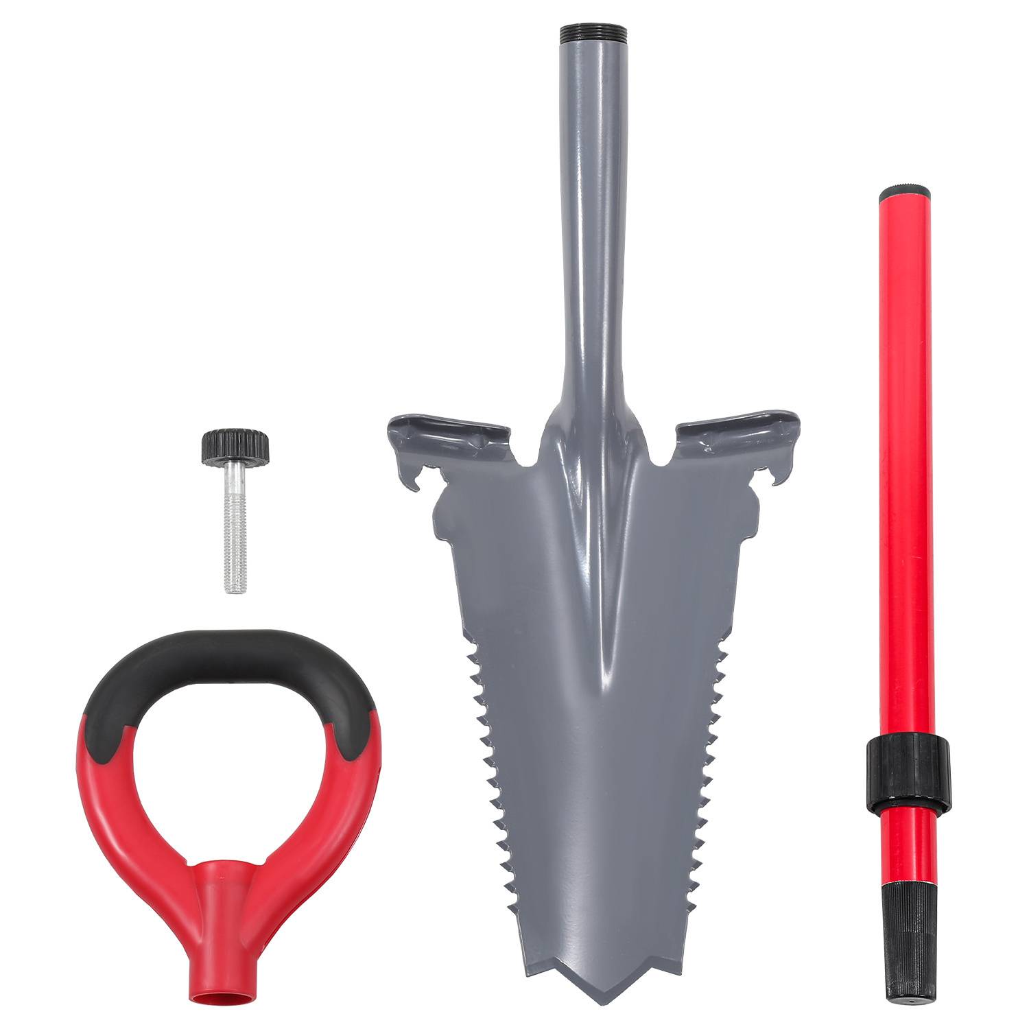 2 Stück Spaten mit Wurzelsäge Mehrzweckschaufel mit Schneidspitze ergonomischer Griff für harte steinige Böden- Rot