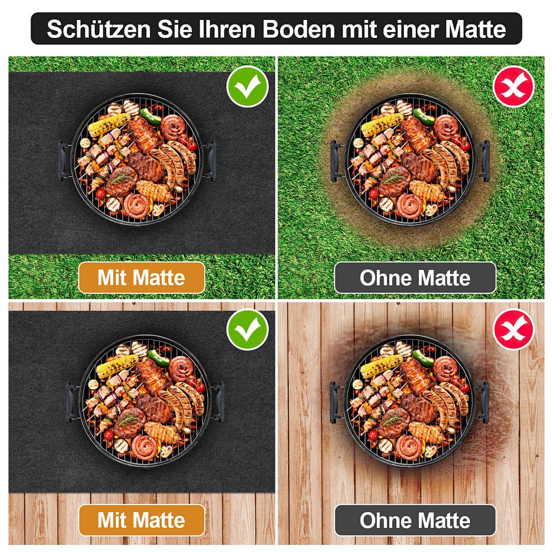Grillteppich, Grillmatte 100x120 cm, rutschfeste Unterlage für Grill und Outdoor-Geräte, ölbeständig, Bodenschutz für Garten und Terrasse