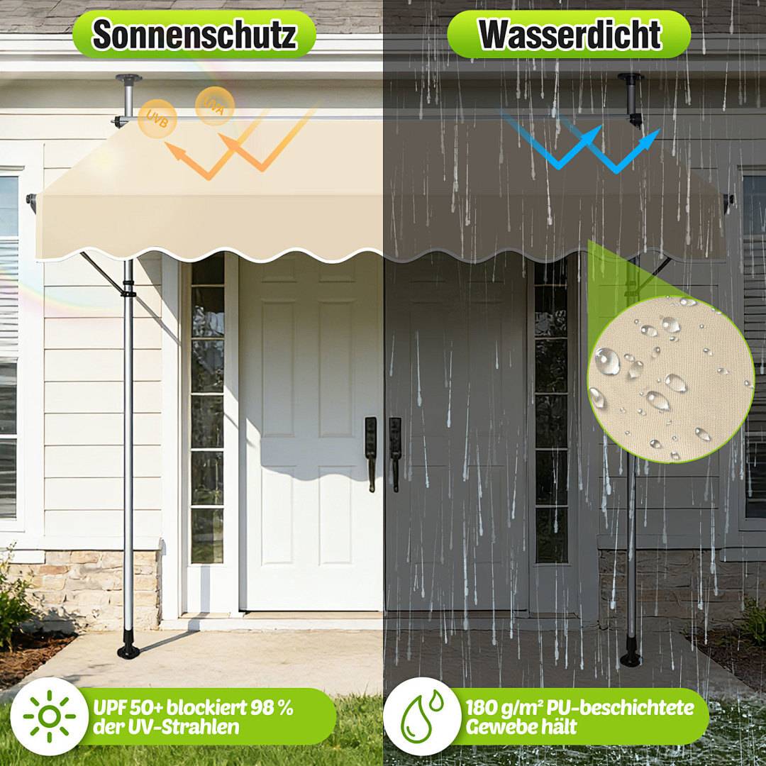 Markisen mit dualer Funktionalität: Die linke Seite zeigt Sonnenschutz mit „Sonnenschutz