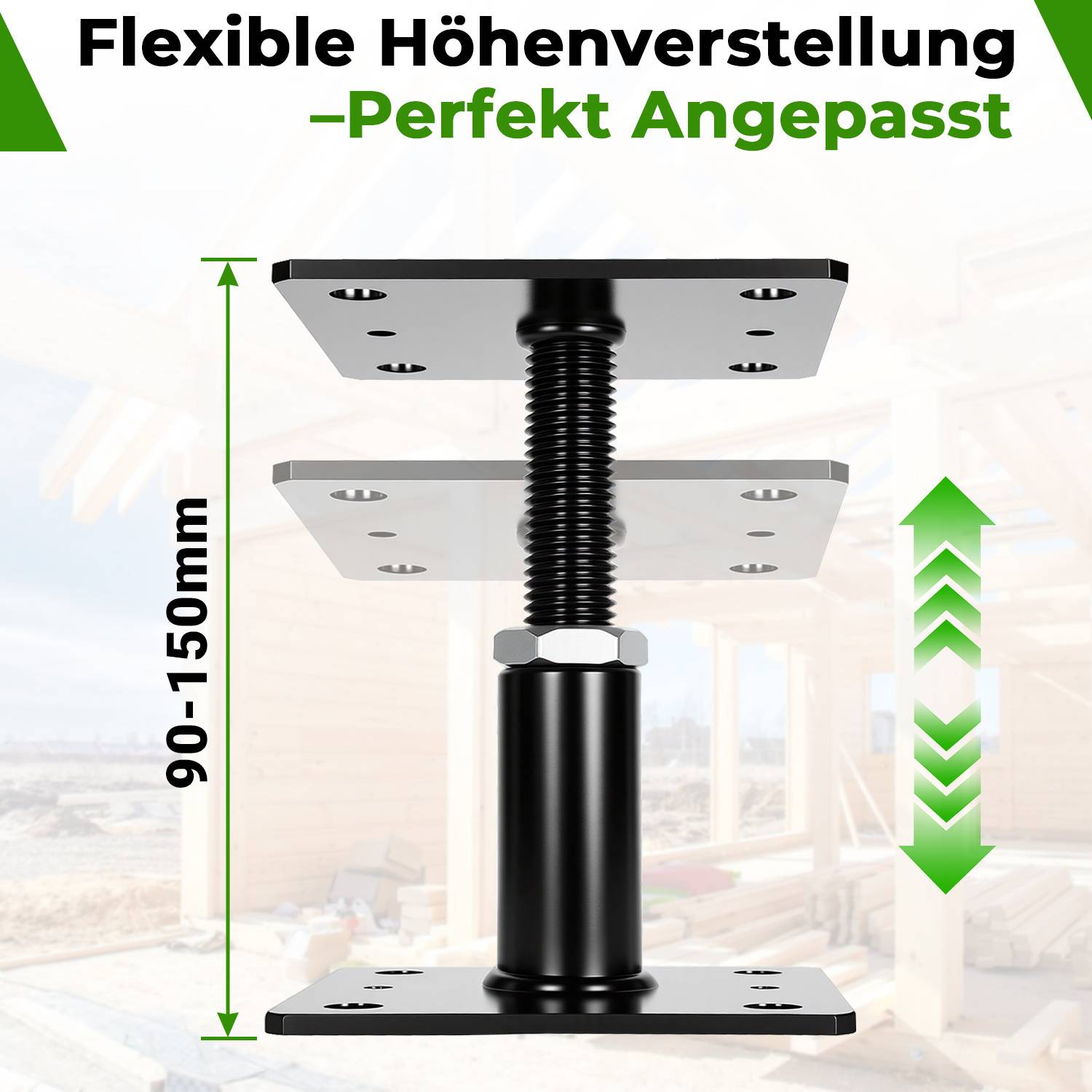 Höhenverstellbarer Pfostenträger 90–150 mm – Flexible Höhenanpassung für vielseitige Bau- und Gartenprojekte Schwarz 4PCS