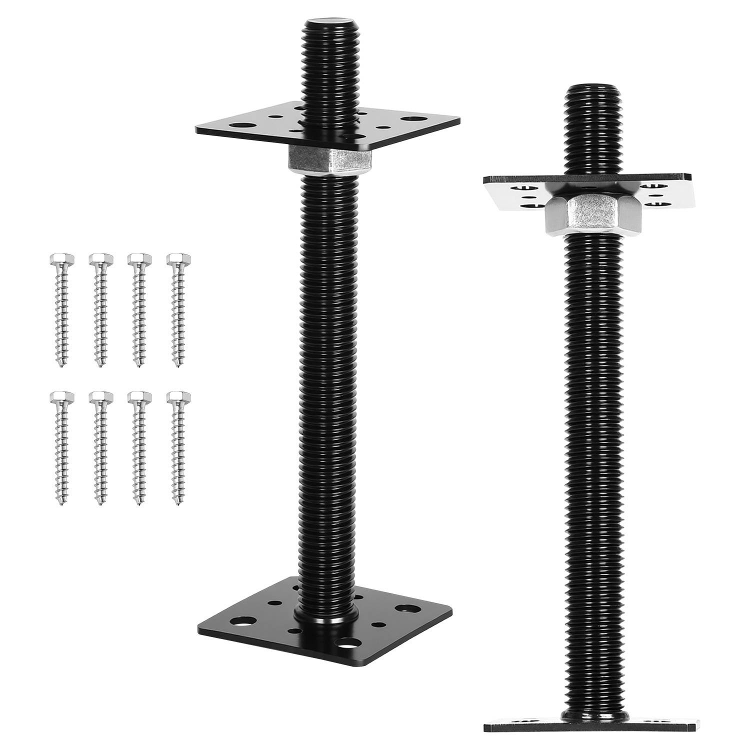 Verstellbare Nivellierfüße mit Schrauben zur Unterstützung von Möbeln oder Ausrüstungen, mit Gewindestange und quadratischen Montageplatten.
