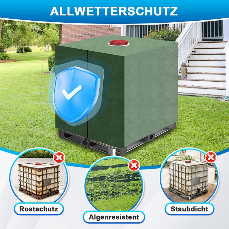 Gartenmöbelabdeckung mit roter Oberseite, gekennzeichnet mit „Allwetterschutz