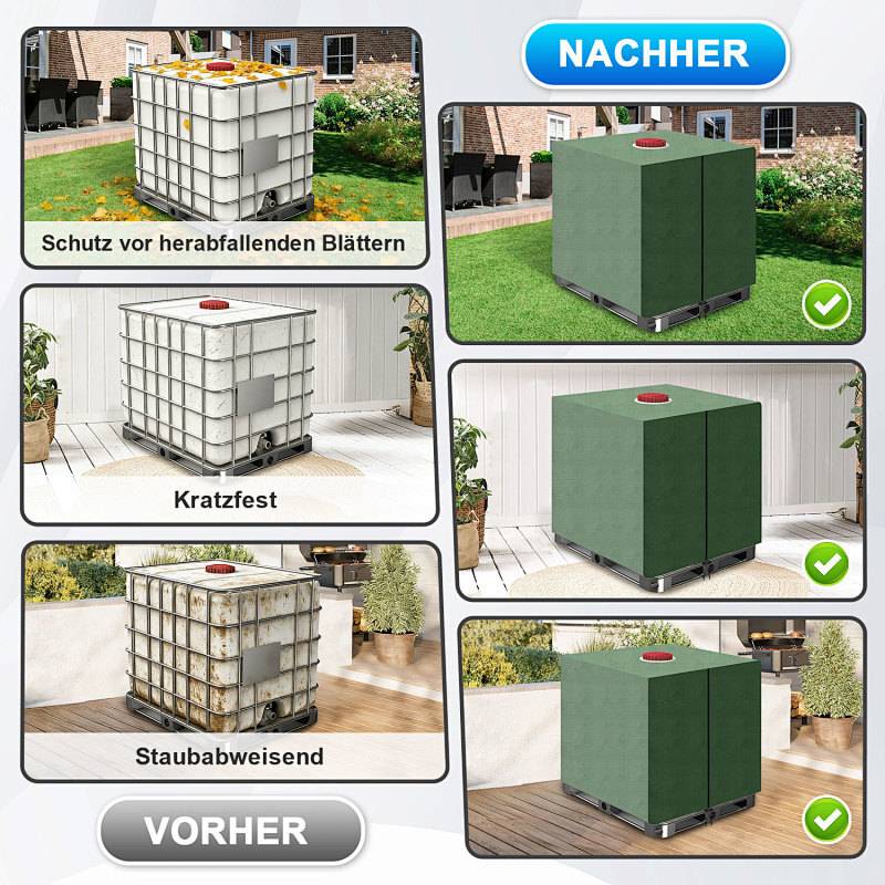 Das Bild zeigt einen Vorher-Nachher-Vergleich einer großen Kiste. „Vorher