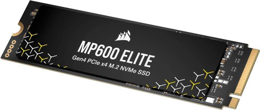 MP600 ELITE Gen4 PCIe x4 M.2 NVMe SSD mit elegantem schwarzem Design und subtilen gelben Akzenten.