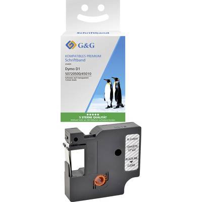 G&G kompatibles Premium-Schriftband' Verpackung mit Smiley-Design, zeigt Pinguine. Darunter eine kompatible Dymo D1-Etikettenkartusche.