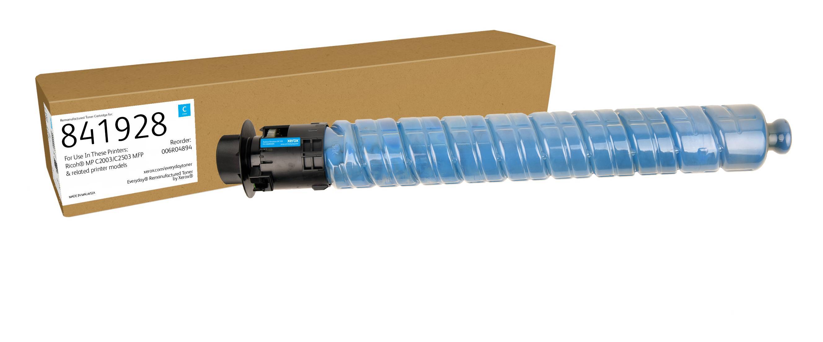 Eine blaue Bildtrommel in einer Pappschachtel, vermutlich für einen Drucker, zeigt ihre Verpackung und ihr Design.