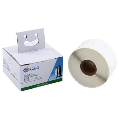 Das Bild zeigt eine Rolle Thermopapier für Drucker neben einer weißen G&G-Schachtel mit Cartoon-Pinguinen und einem Smiley-Gesicht oben drauf.