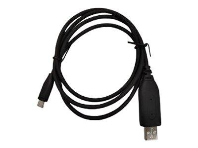 Ein schwarzes USB-Kabel mit einem USB-A-Anschluss und einem USB-C-Anschluss ist aufgerollt.