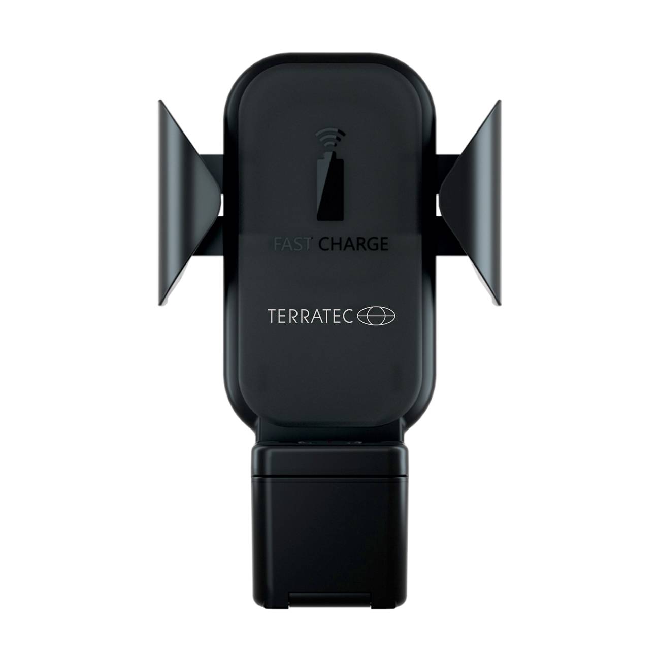 Ein schwarzes kabelloses Auto-Telefon-Ladegerät mit 