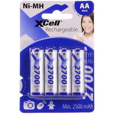 Packung mit vier AA 2700 mAh Ni-MH wiederaufladbaren Batterien mit der Bezeichnung „XCell Rechargeable
