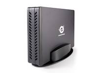 Ein kompakter Desktop-Computer in vertikaler Ausführung mit schlankem schwarzem Design und stilisiertem Logo an der Seite.