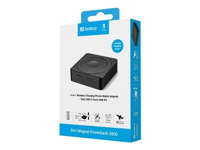 Blaue und weiße Verpackung für eine „3in1 Magnet Powerbank 5000