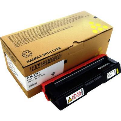 Ricoh-Gelbdruckpatrone in einem Karton mit der Aufschrift 