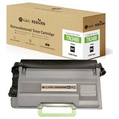 Nachgefüllte Tonerkartusche G&G Reborn TN3480 für Brother-Drucker, schwarz, 8.000 Seiten. Verpackung und Kartusche wie auf dem Bild dargestellt.