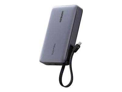 Eine elegante, rechteckige Powerbank mit dem Logo der Marke 