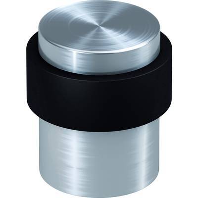 Ein zylindrischer Türstopper mit einer gebürsteten Metalloberseite und -unterseite, mit einem schwarzen Gummibereich in der Mitte zur Stoßdämpfung.