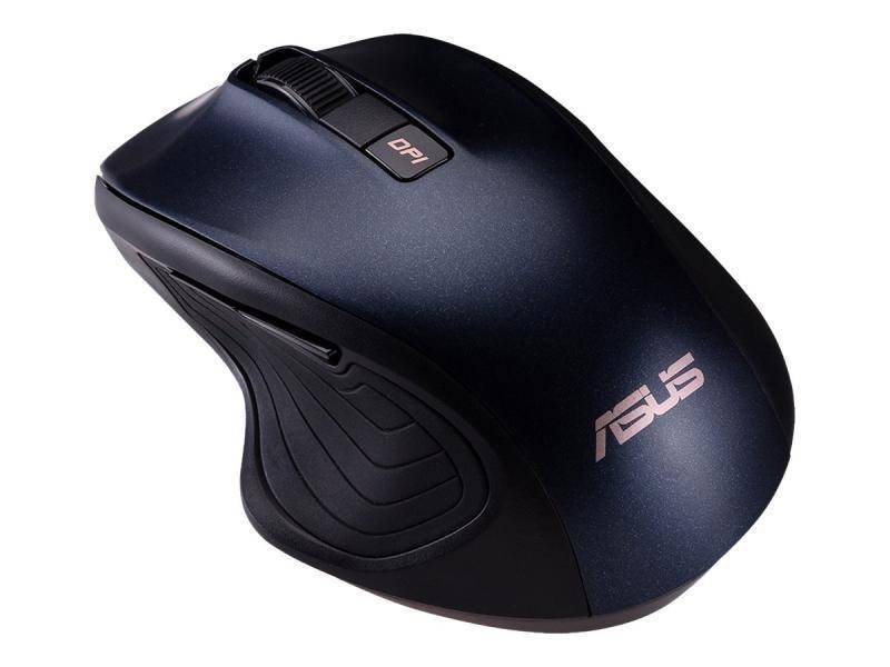 Eine schwarze kabellose Computermaus mit dem Logo 