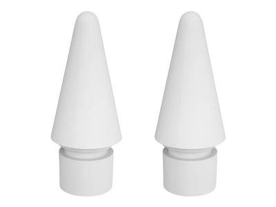 Zwei weiße, kegelförmige Objekte mit zylindrischen Basen, nebeneinander positioniert, vor einem einfachen weißen Hintergrund.
