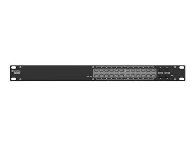 Ein Netzwerk-Switch mit mehreren Ethernet-Anschlüssen auf einem Rack-montierten Gerät, geeignet für die Verbindung verschiedener Netzwerkgeräte in einem Rechenzentrum.