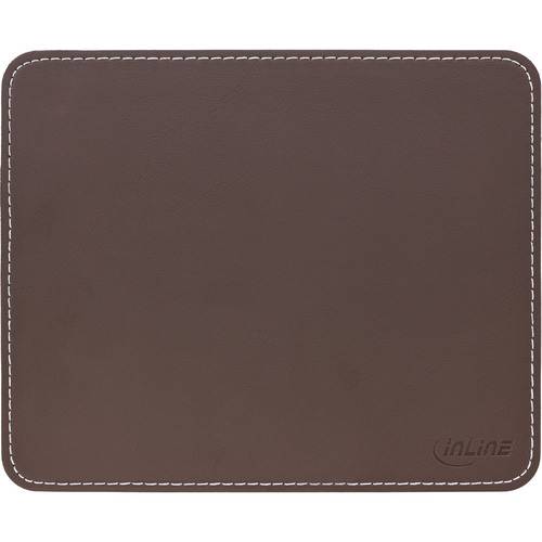 Braunes Leder-Mousepad mit weißer Steppnaht-Bordüre und eingeprägtem 
