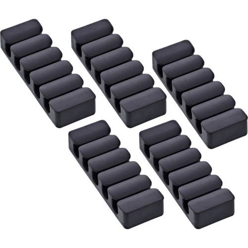 Rechteckige schwarze Lautsprecherentkopplungspads angeordnet in vier parallelen Reihen. Jede Reihe enthält sechs Pads, die zum Reduzieren von Vibrationen ausgelegt sind.
