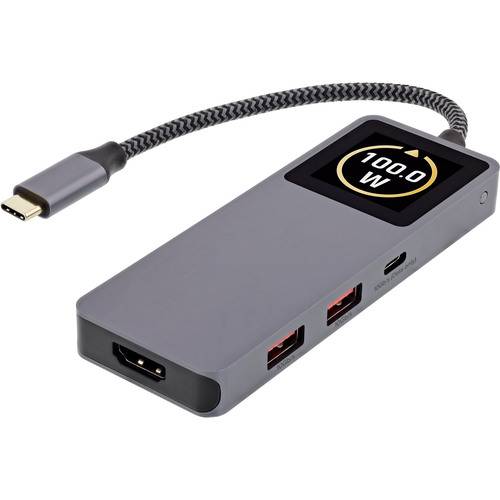 USB-C-Hub mit geflochtenem Kabel mit HDMI-Anschluss, zwei USB-A-Anschlüssen und USB-C-Stromversorgung mit 
