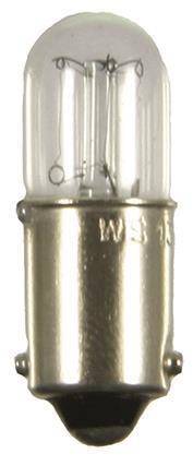 Eine kleine, metallische Glühbirne für Taschenlampen, die üblicherweise verwendet wird, mit einer klaren Glaskappe, die dünne Drahtfäden im Inneren zeigt.