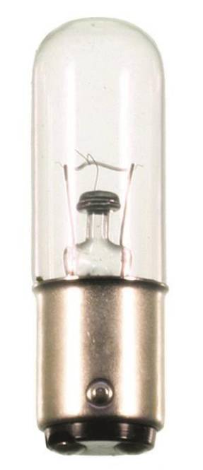 Ein Nahaufnahmebild einer klaren, kleinen Glühbirne mit sichtbarem Glühfaden im Inneren, vor einem einfachen Hintergrund.