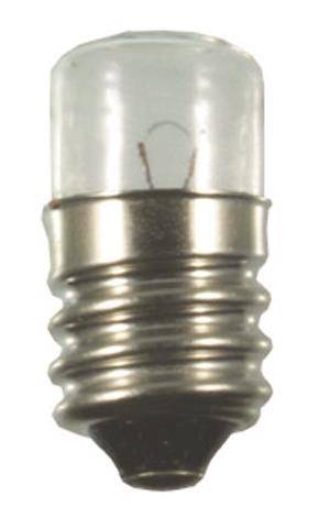 Nahaufnahme einer klaren Glühbirne mit Schraubgewinde, das einen Teil ihres Glühfadens im Inneren des Glases zeigt, üblicherweise in kleinen Geräten verwendet.