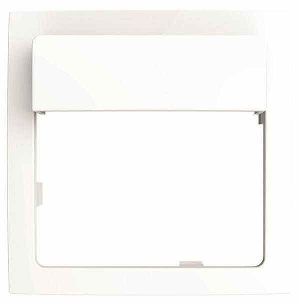 Eine weiße Kunststoff-Blende für eine Wandsteckdose oder einen Schalter, entworfen, um elektrische Steckdosen abzudecken oder zu schützen.