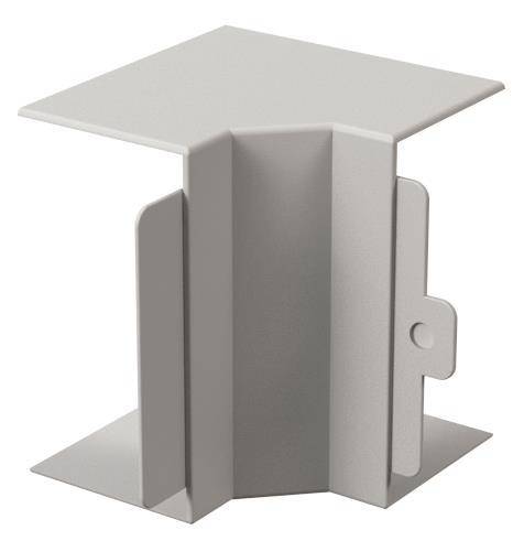 Graues Metalleckwinkel mit Rechtwinkldesign, ausgestattet mit vier Flanschen zur Montage. Wird zur Strukturunterstützung oder Befestigung von Oberflächen verwendet.