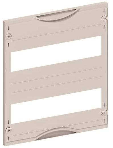 Beiges wandmontiertes Panel mit zwei horizontalen weißen Schlitzen, möglicherweise zum Beschriften oder Anzeigen von Informationen.