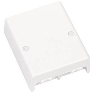 Eine weiße rechteckige Wandplatte mit zwei Schraubenlöchern, typischerweise zum Abdecken von Elektro- oder Netzwerkdosen verwendet.