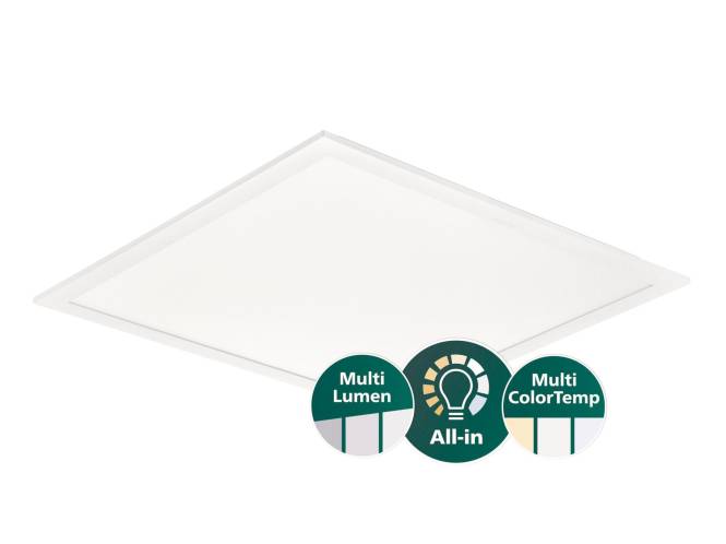 LED-Panelleuchte mit Symbolen: „Multi Lumen