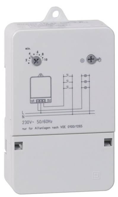 Ein mechanischer Zeit-Schalter mit einer Schaltskala zur Zeiteinstellung, elektrisches Schaltbild und gekennzeichnet mit '230V~ 50/60Hz'. Verbunden mit Stromkreisen.