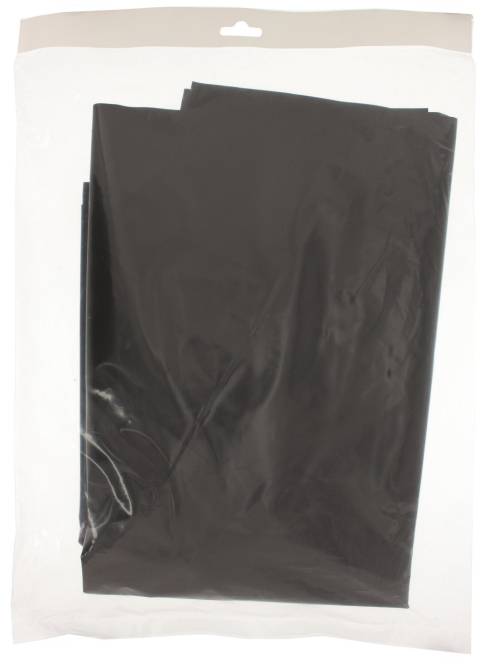 Ein glänzendes schwarzes Kunststoffblatt, flach ausgelegt, mit schwachen Falten und Knitterfalten.