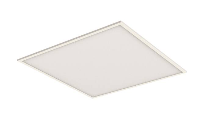 Ein quadratisches LED-Deckenleuchten-Leuchtmittel mit minimalem Rahmen, das ein gleichmäßiges, weiches Licht ausstrahlt. Es ist für moderne Innenräume konzipiert.