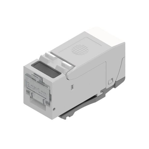 Eine graue Ethernet-Keystone-Buchse, mit der Bezeichnung „CAT6